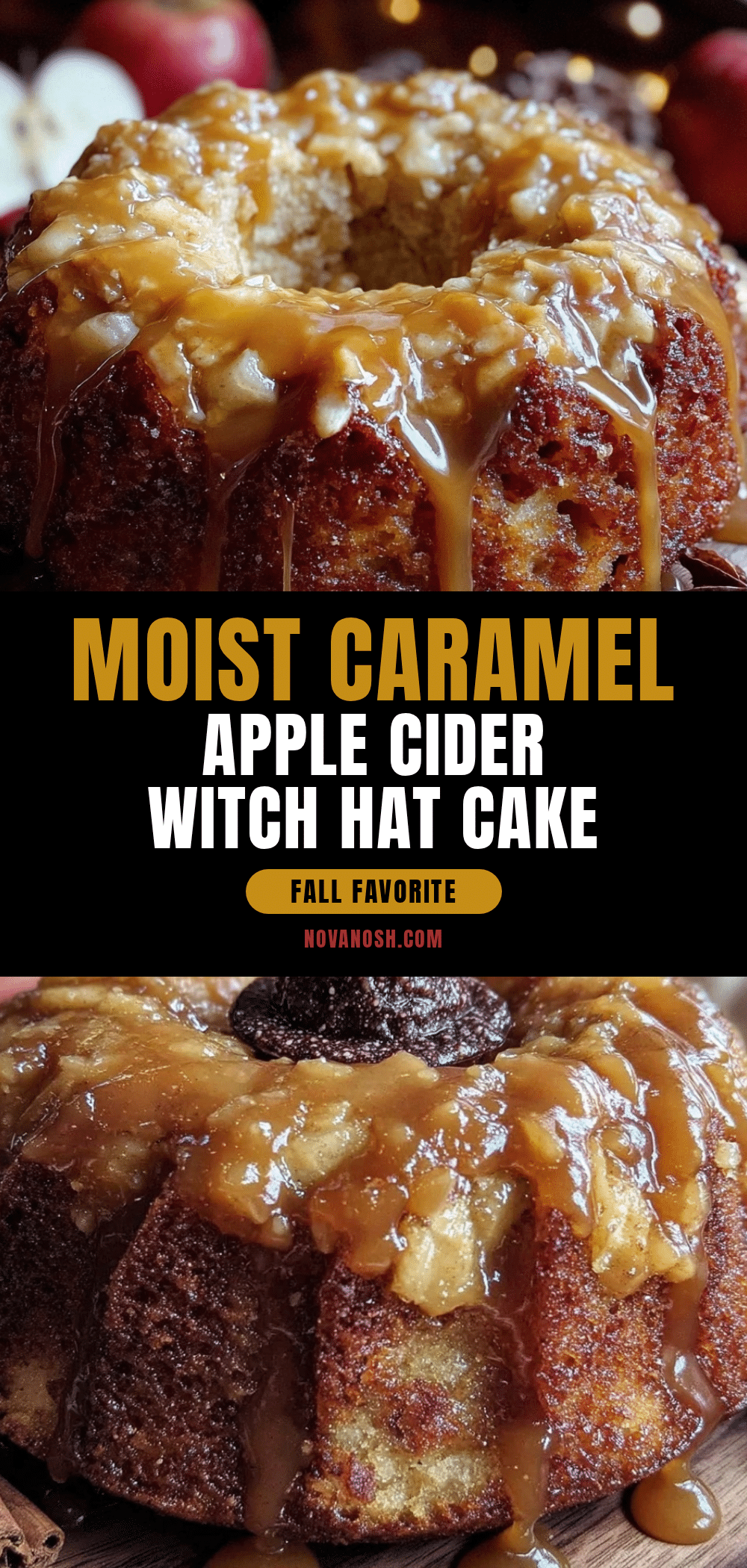 cozy caramel apple cider witch hat bundt cake recipe
