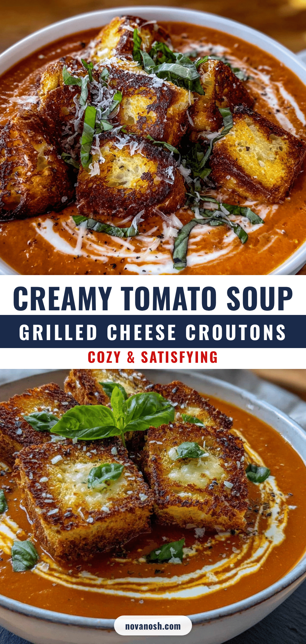creamy tomato basil soup with grilled cheese croutons recipe
