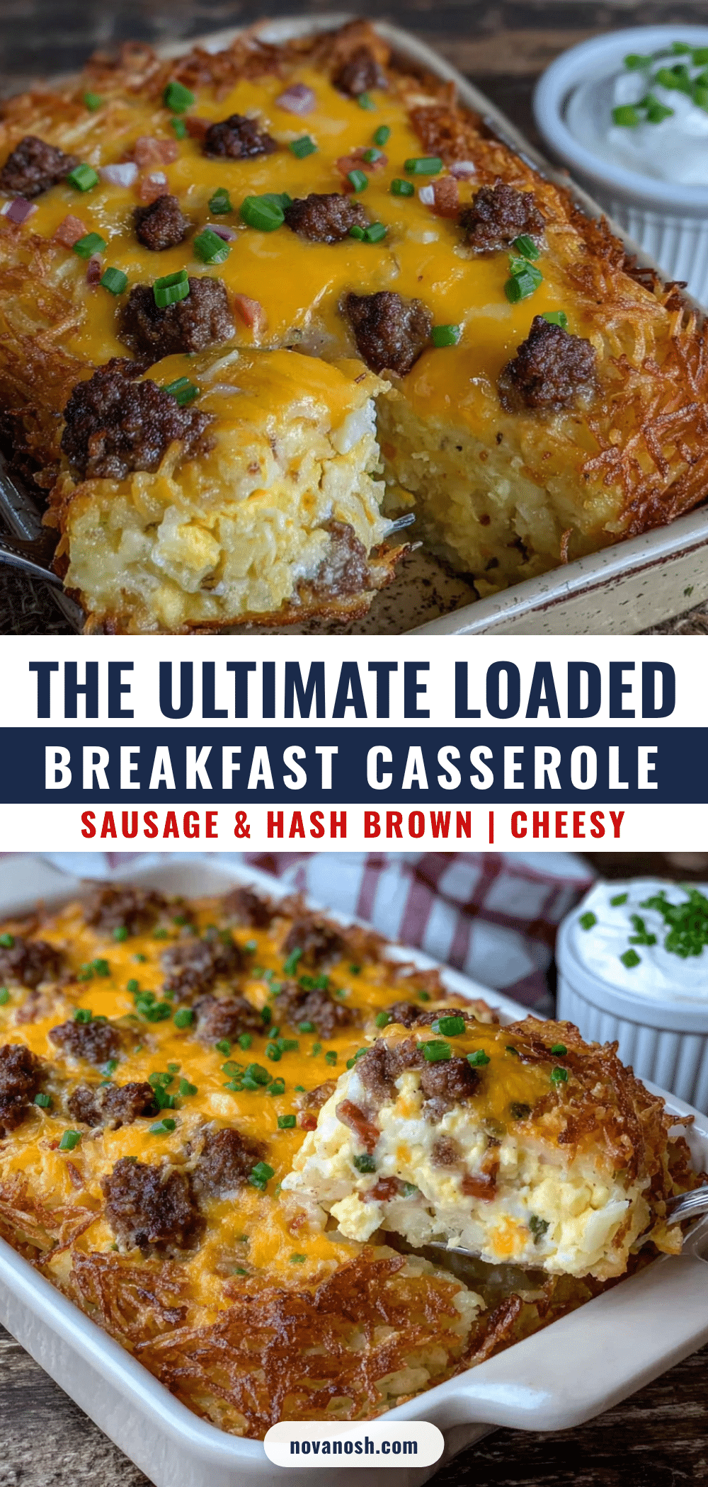 loaded breakfast casserole with sausage and hash browns recipe