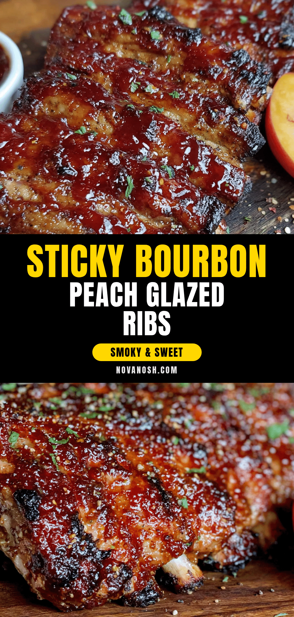 sticky bourbon peach glazed ribs recipe