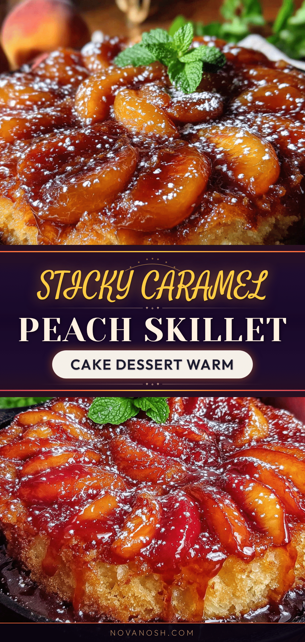sticky caramel peach skillet cake recipe