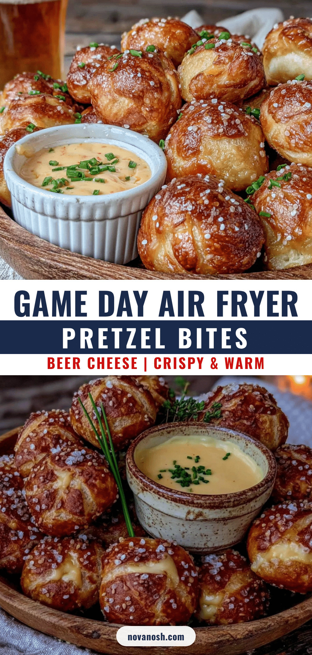 air fryer football pretzel bites with beer cheese dip recipe